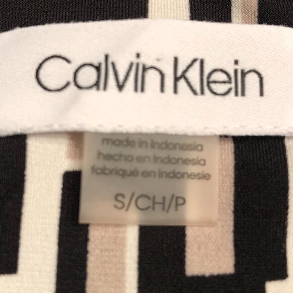 Calvin Klein Sleeveless Scoop Neck Top in Geometric Pattern Blk/Tan/White Sz S - Picture 10 of 13